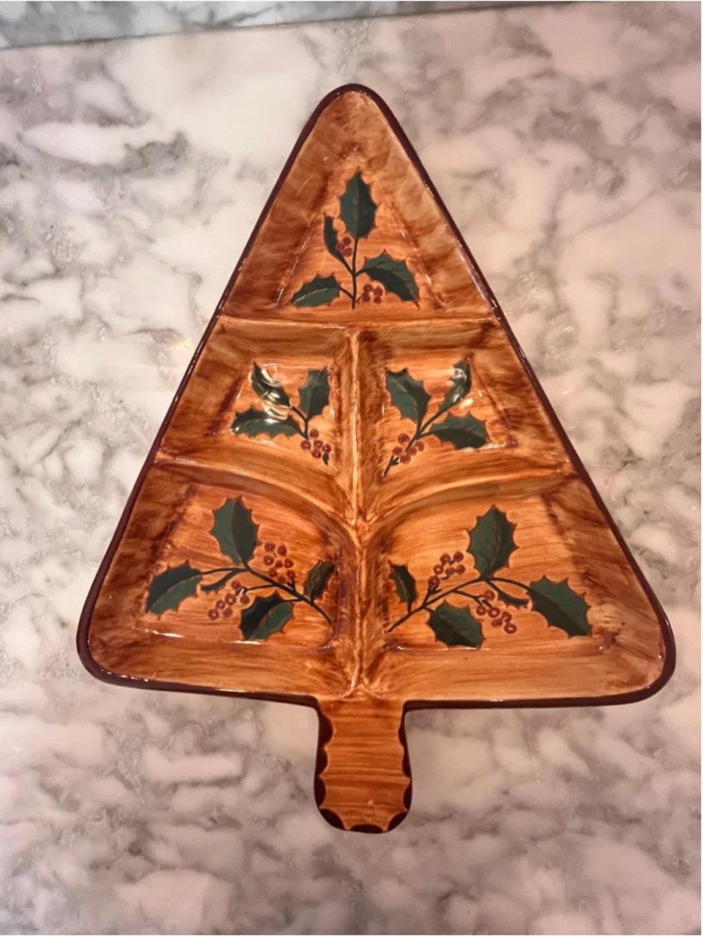 Vintage Pennsbury Pottery Christmas Tree Divided Relish Tray Holly Serving Dish